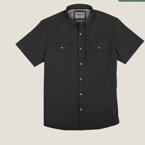 PONCHO Bandera Western Nylon Performance Black Snap Short Slim Fit Shirt EUC S